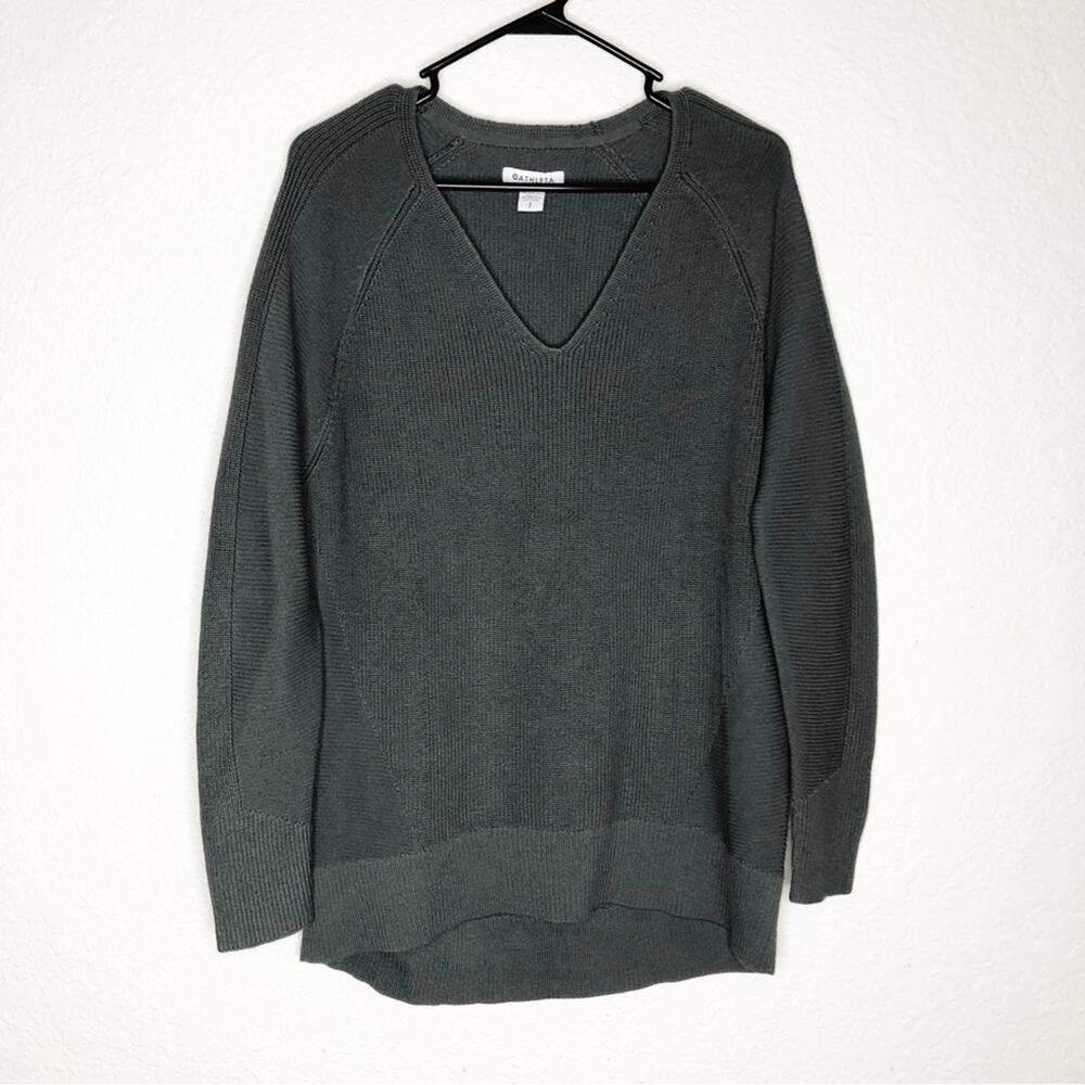 Athleta gray v neck chunky knit merino wool blend sweater tunic size Small